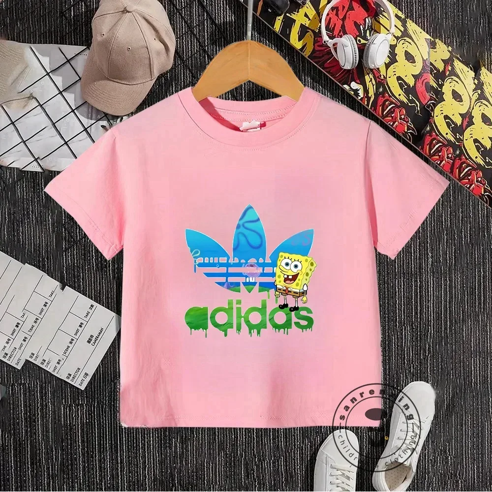 Summer SpongeBob Delight - Cute Cartoon Prints for Boys and Girls Affordable T-shirts for Kids 3 to 14 Simple Elastic Design