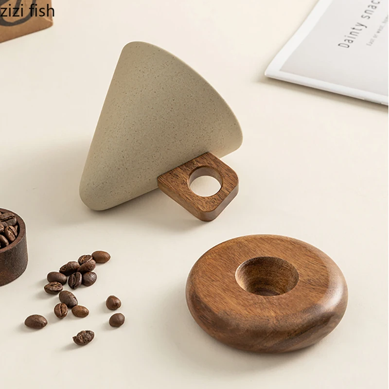 

Retro Coarse Pottery Mug Dish Set Wooden Handle Coffee Cup with Wooden Tray Latte Cup Milk Cup Beverage Cups Beverage Container