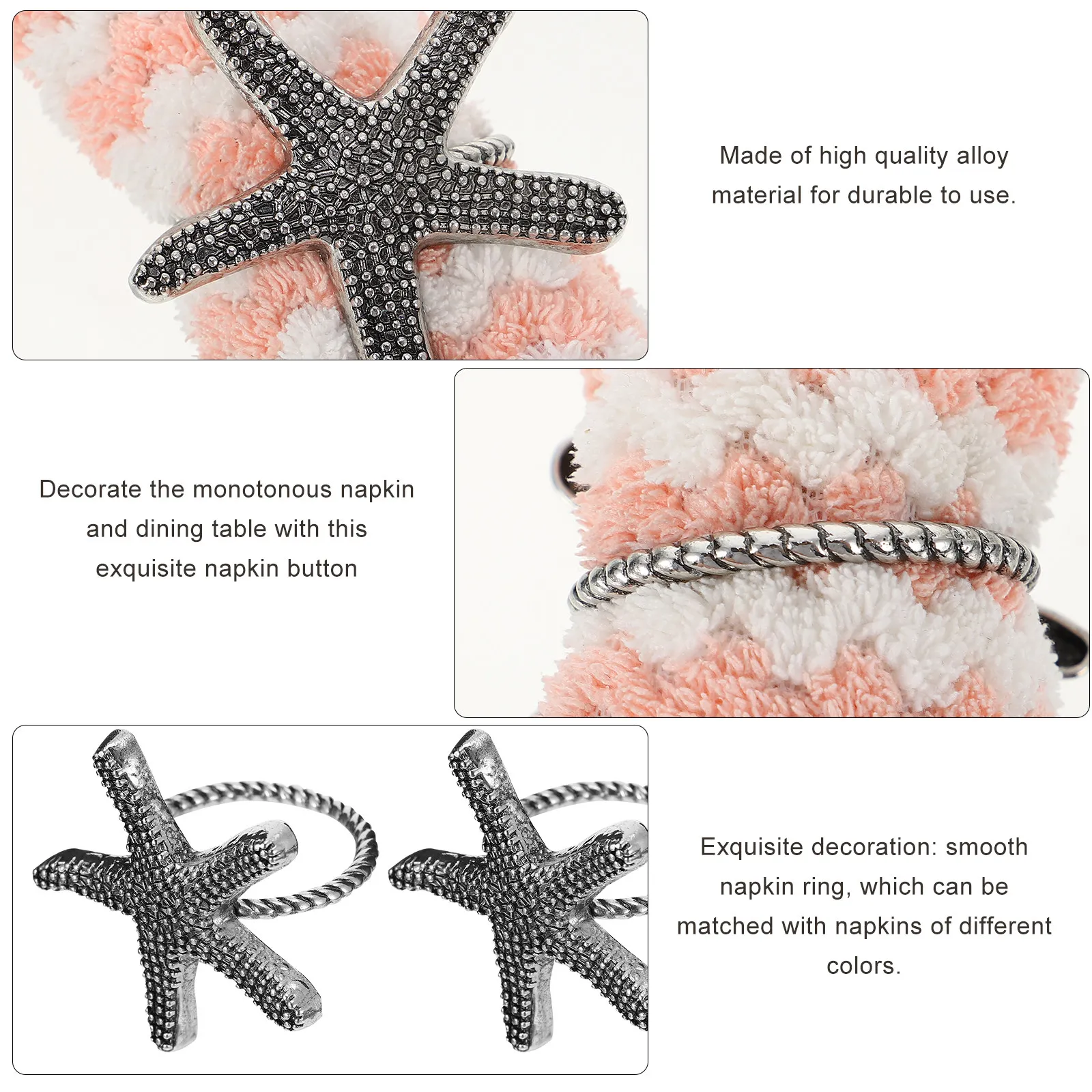 4Pcs Starfish Napkin Ring Alloy Decorative Buckles for Party Table Decor Holiday Napkin Holders Elegant Table Accessories