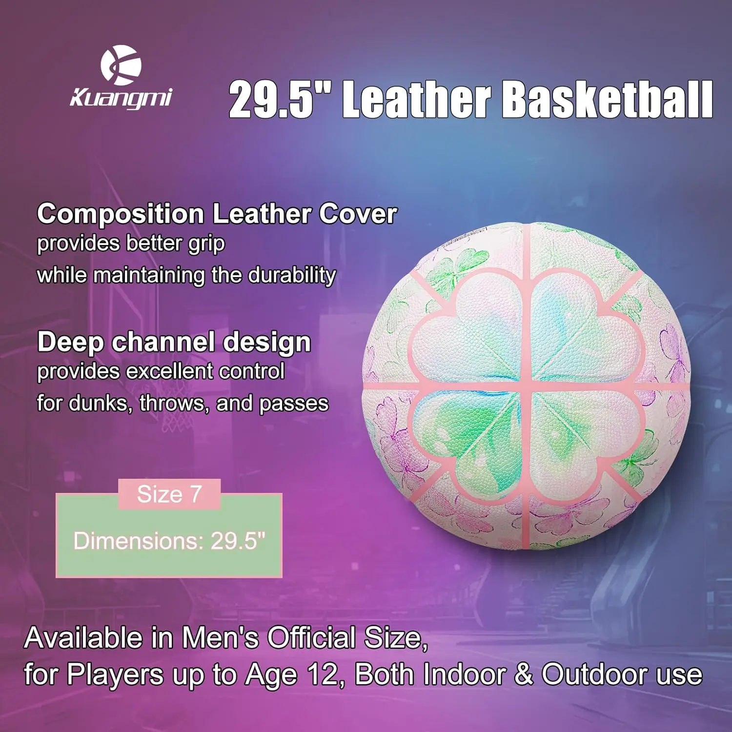 Bola de basquete Kuangmi Love Lucky Series, tamanho oficial 7 (29,5 polegadas), bola de arte de colecionador de edição limitada