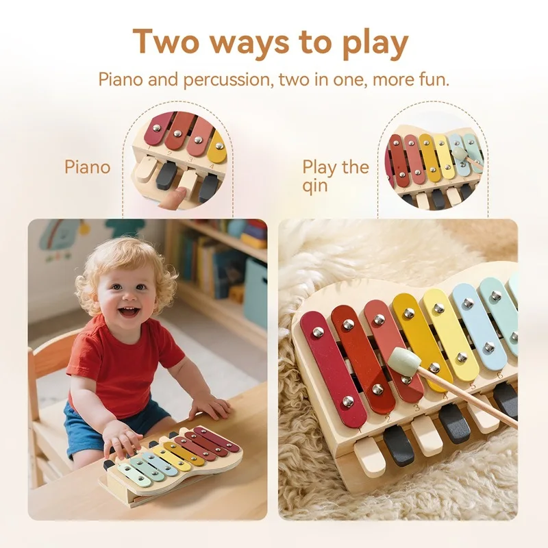Giocattolo per pianoforte in legno Montessori Tasti colorati Strumento musicale per l'apprendimento precoce per i più piccoli Xilofono educativo per bambini con mazze