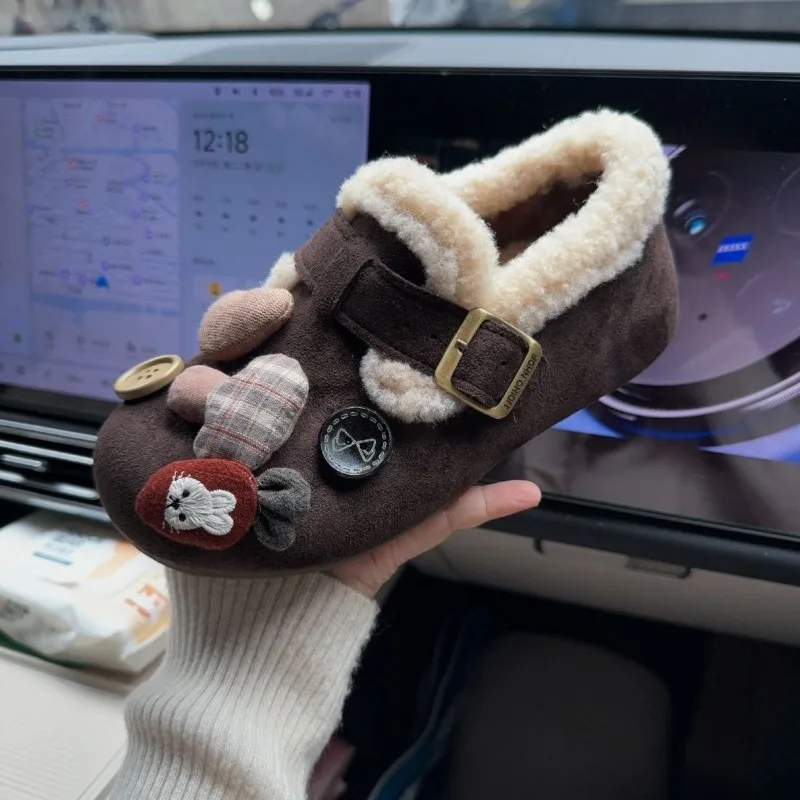 

Cute Cartoon Bear~ Full-Cover Beken Boots for Women Winter Platform Thick Soles Retro Warm Fluffy Sneakers