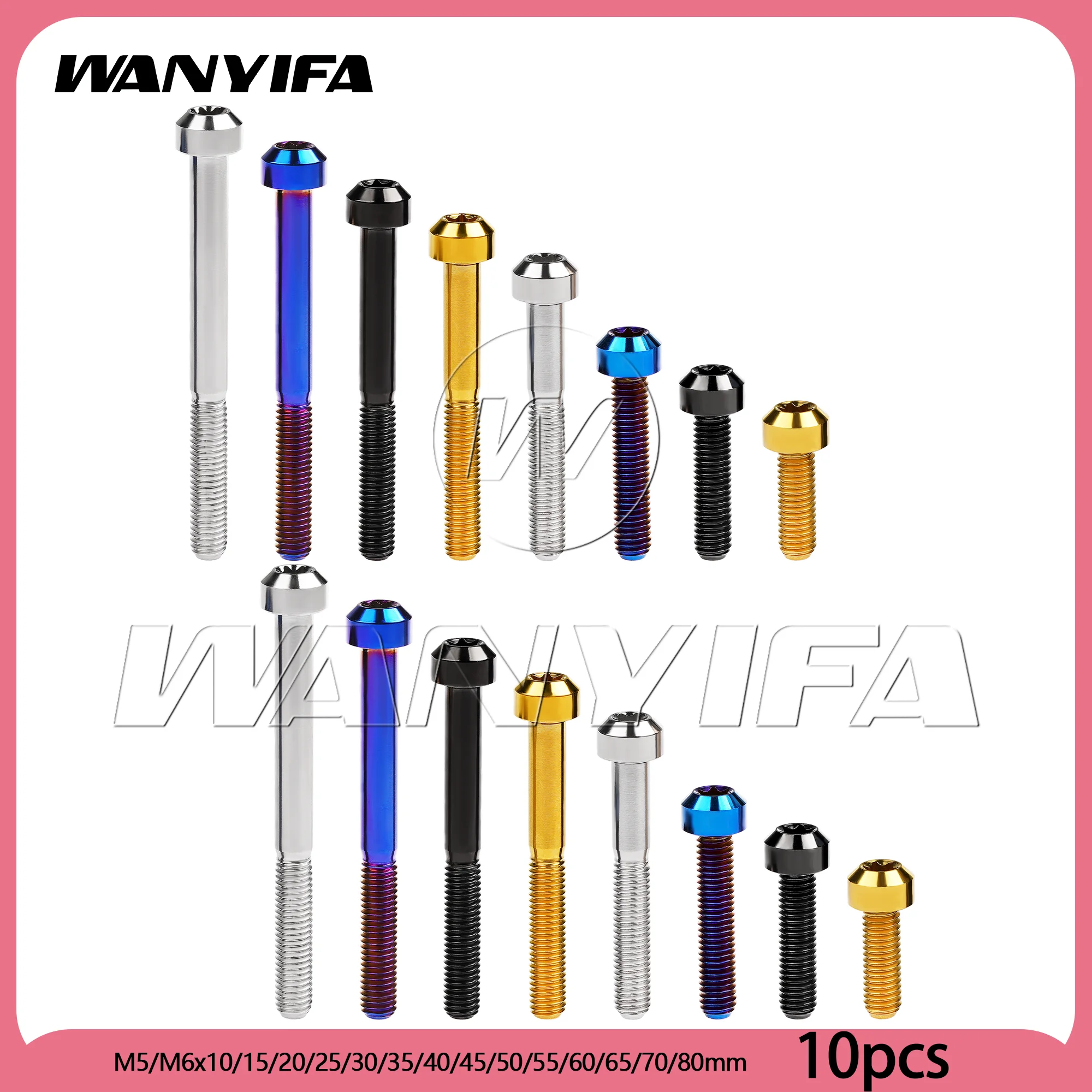 

Wanyifa 10pcs Titanium Bolts M5/M6x10/15/20/25/30/35/40/45/50/55/60/65/70/80mm Chamfered Torx Head Screw for Bicycle Motorcycle