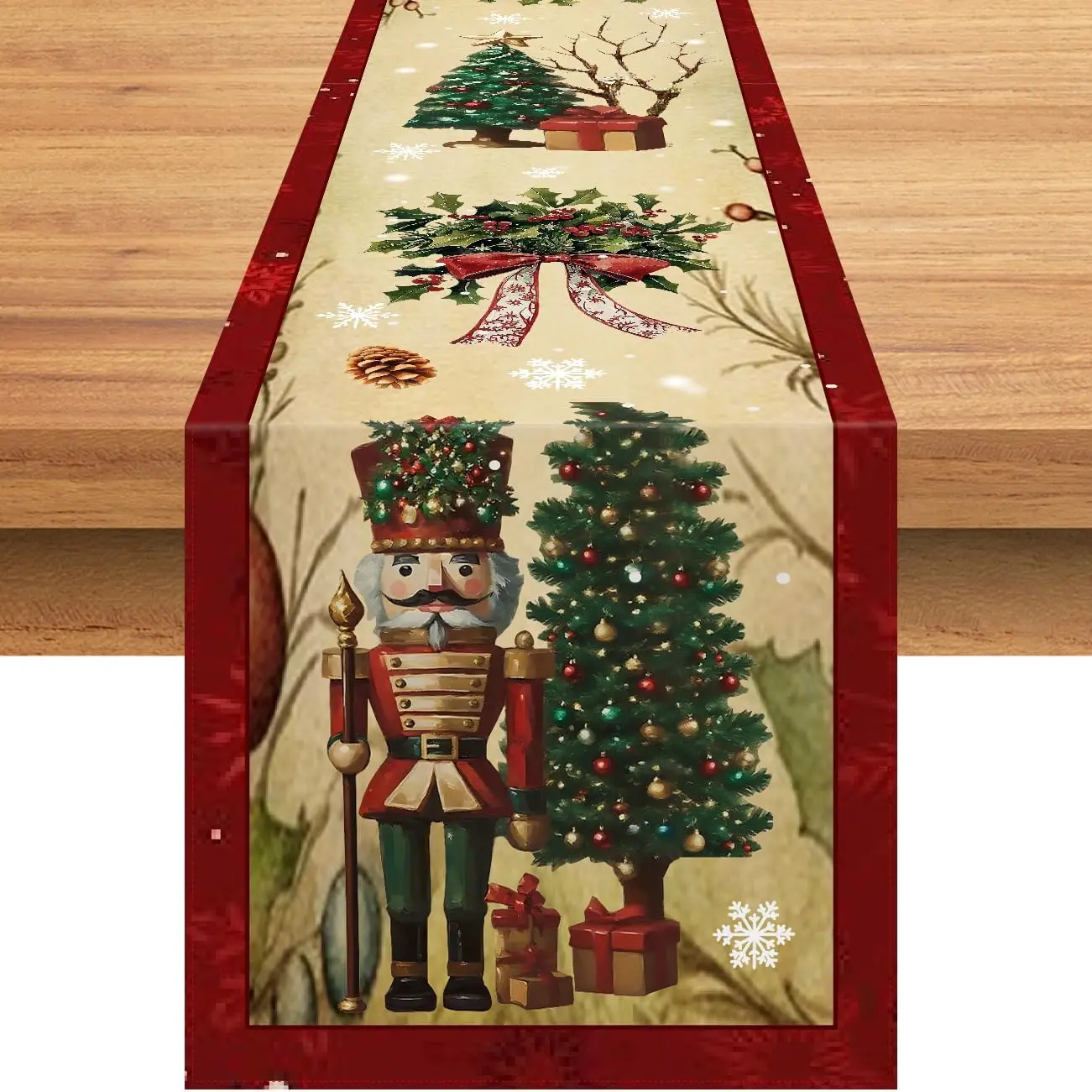 Christmas Tree Nutcracker Soldier Linen Table Runner Party Decor Winter Xmas Kitchen Dining Table Runners Christmas Decorations