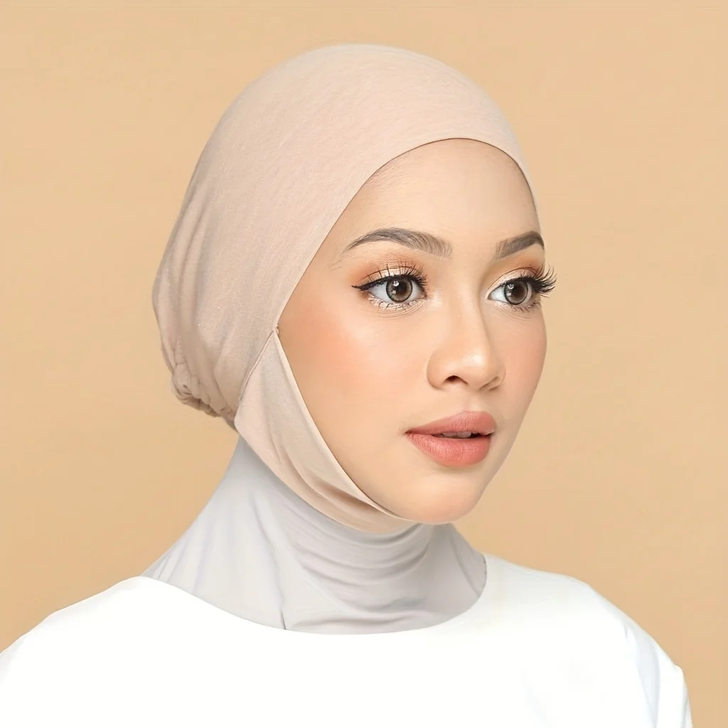 Solid Color Undercap Elastic Soft Turban Hat Lace Up Head Wraps Lightweight Inner Hijab Hats Headscarf Beanies For Women