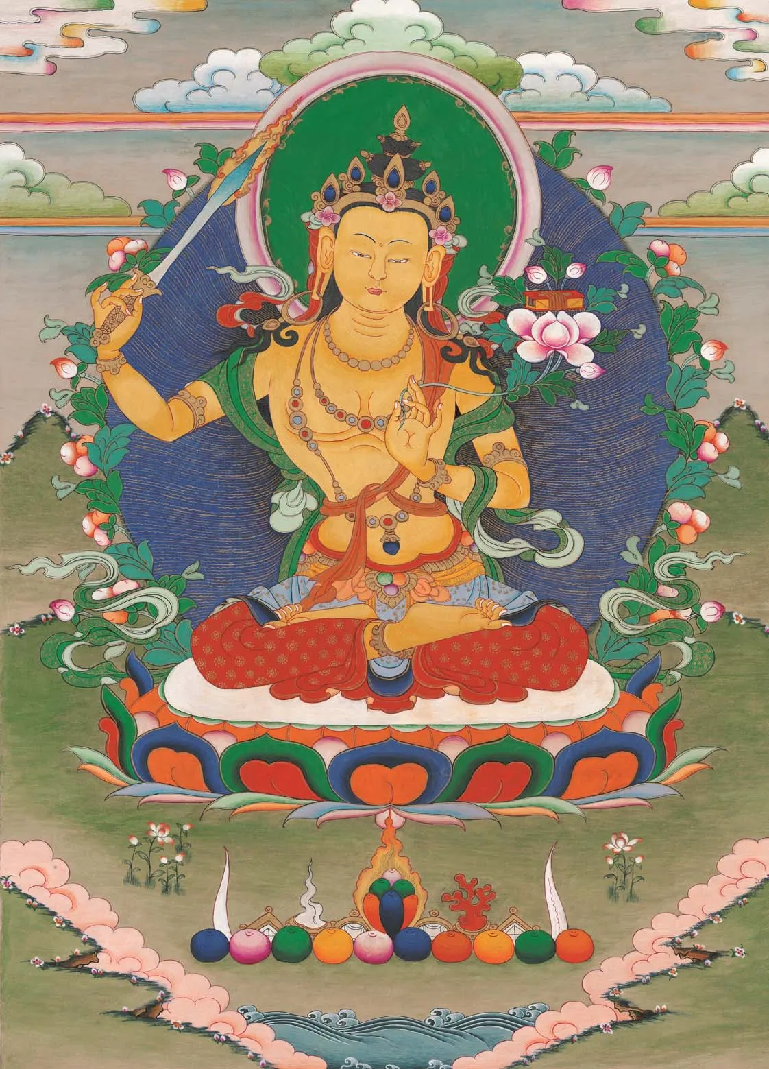 Manjusri Thangka,Gandhanra Tibetan Buddhist Thangka Art,Giclee Printed and Hand Framed,47