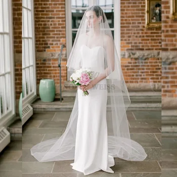 Zarif 2 T düğün duvağı Uzun Yumuşak Gelin Veils Tarak Iki katmanlı Gelin Peçe Düğün Aksesuarları Özelleştirilmiş