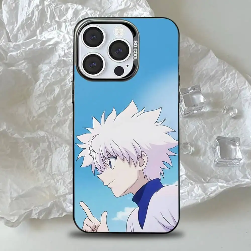 เคสโทรศัพท์ลายอนิเมะ H-Hunter K-Killua สำหรับ iPhone 16,15,14,13,12,11,Pro,Max,Plus,Mini,XS,SE ป้องกันการตกกระแทก สีดำด้าน ขอบแข็ง