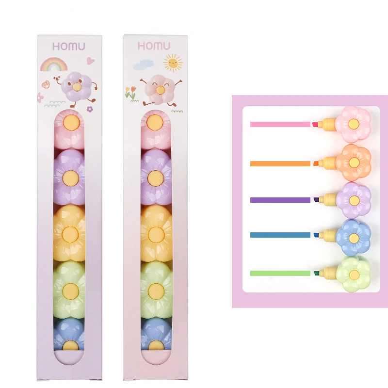 Ellen Brook 1 Pieces 5 Color Cute Kawaii Flower Candy Color Highlighter Office School Supplies Gift