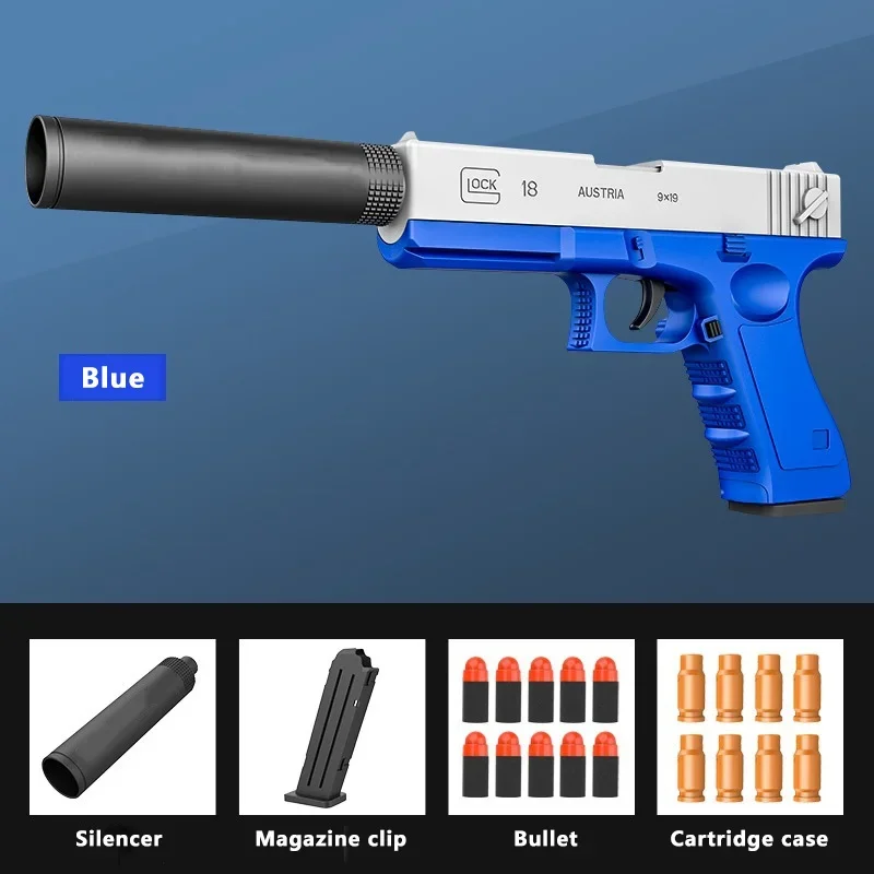 Kids Adults Soft Bullet Toy Guns Manual Long-distance Firing Toy Gun Shell Ejected Foam Weapon with Silencer