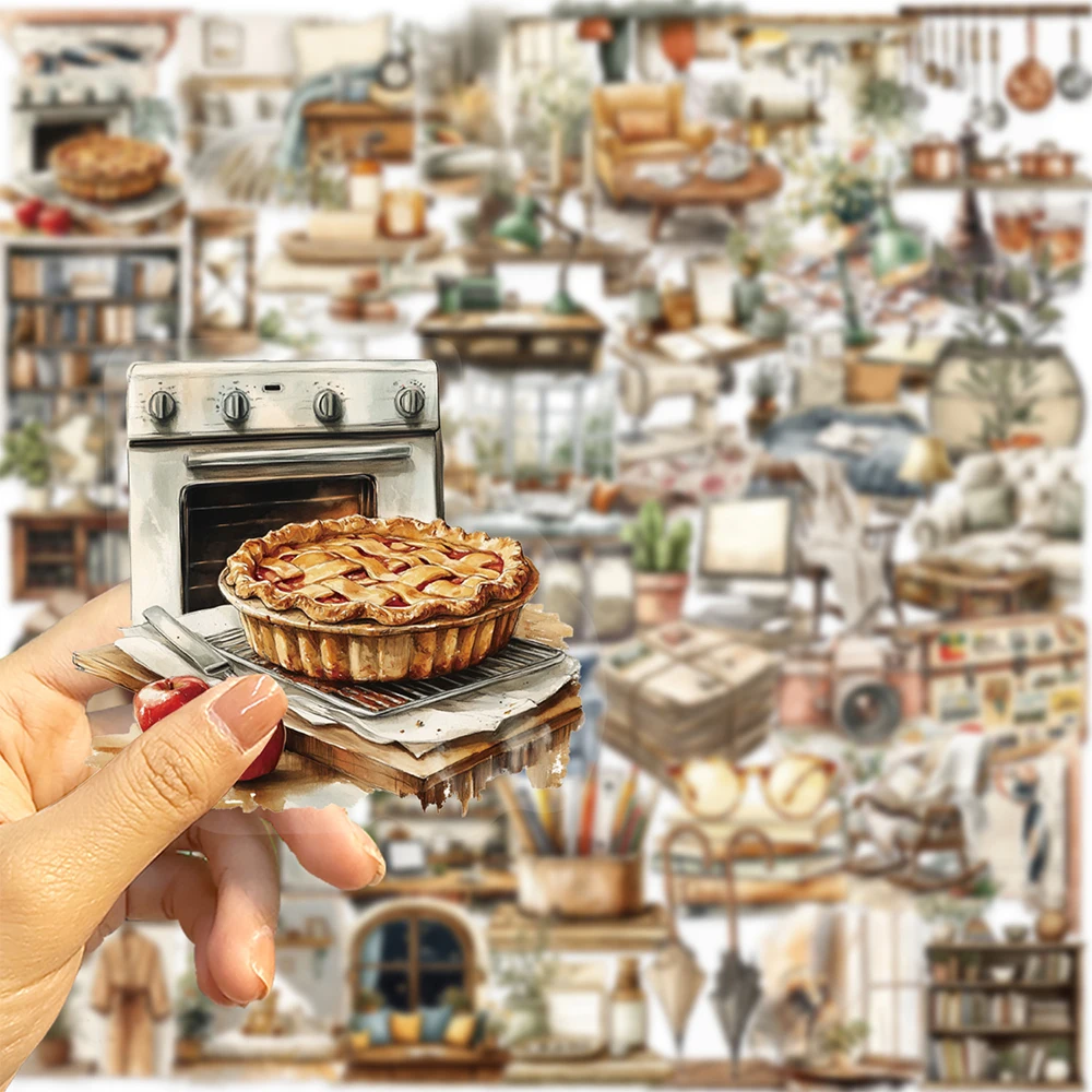 10/30/50pcs Vintage Cartoon Home Art Stickers Aesthetic Creative Decals Decorative Scrapbook Phone Transparent Graffiti Sticker