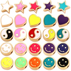 Enamel Happy Face Heart Star Bead,10mm Gold Brass Colourful DIY Bracelet Components Accessories Wholesale Supplies M88