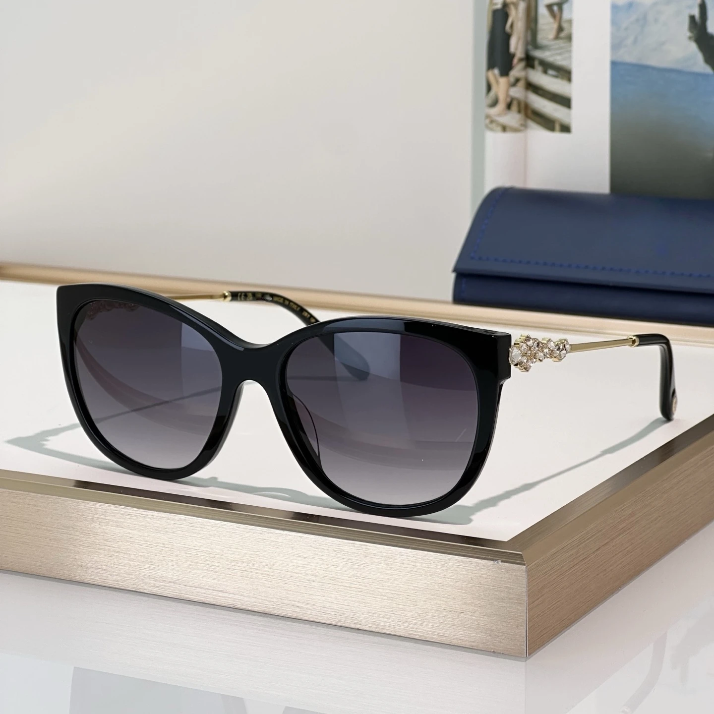 العلامة التجارية الفاخرة عين القط النساء النظارات الشمسية الأحجار الكريمة عادية المرأة العدسات 2025 SCH360S نظارات امرأة الموضة الأنيقة