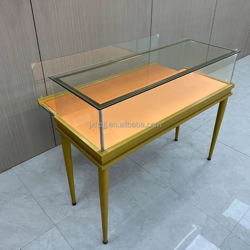 Customize.High-Ranking Glass Jewelry Display Cabinet Stainless Steel Plated Frame LED Lighting Shopping Mall Retail