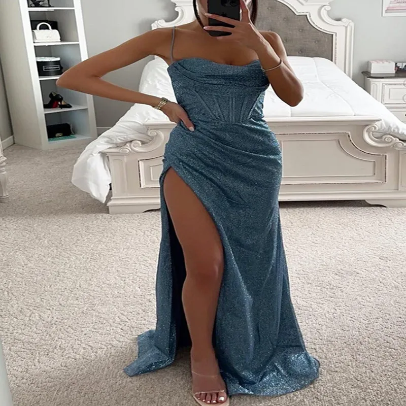 

2025 European and American New Party Fashion Strap Dress Loose Casual Split