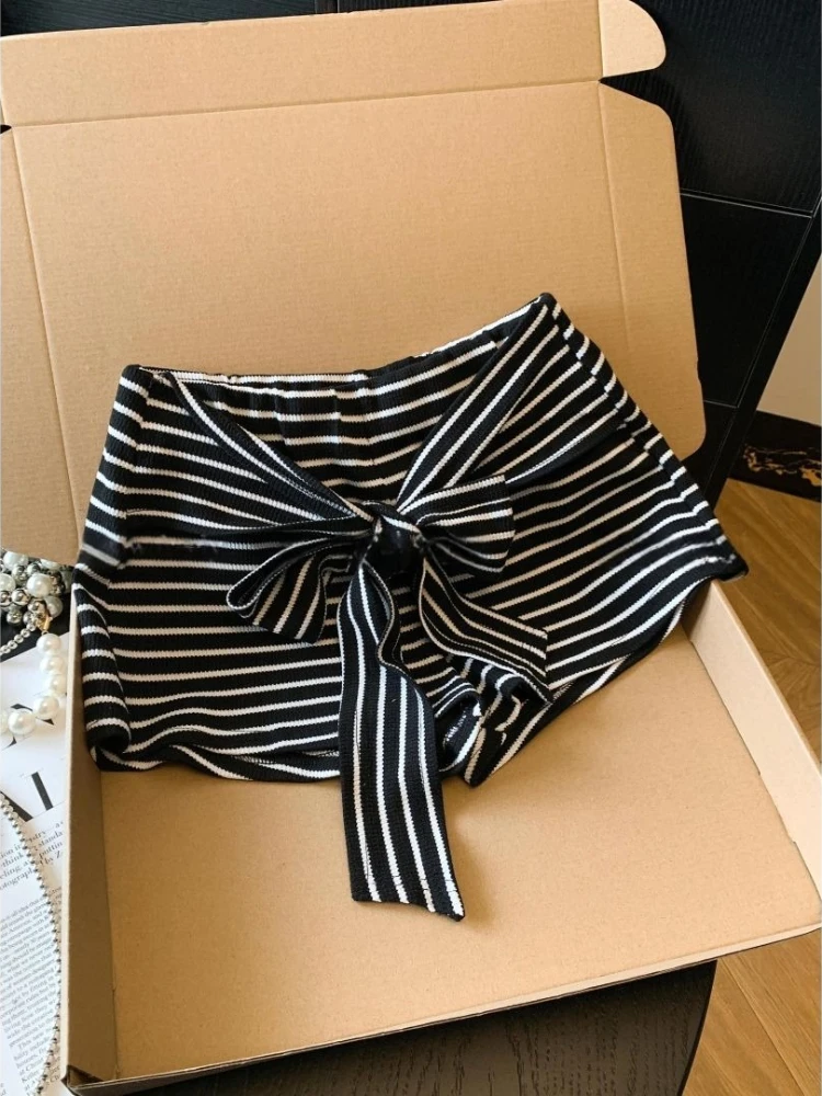 

Новые женские корейские винтажные полосатые шорты в стиле Spice Girl, сексуальные, с высокой талией, с бантом, облегающие, летние, в стиле Y2K, модные шорты в стиле Харадзюку