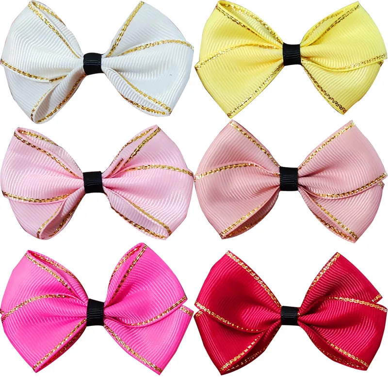 

200PCS/LOT Pincer Barrette Fabric Art Bow Tie Hairpins Golden Edge Hair Clip For Girls Pin Tiaras Baby Hair Accessories