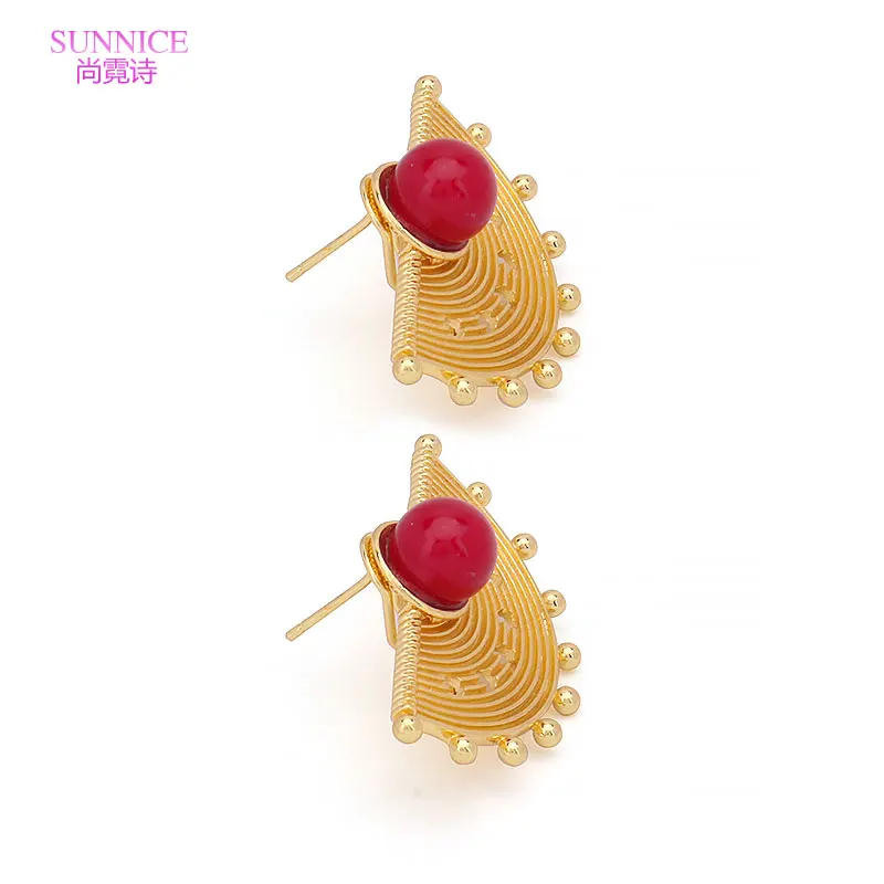 SUNNICE Fashion Pearl Earrings Flowers Clip Earrings For Women African Nigeria Copper Women's Earring Engagement Wedding Gift