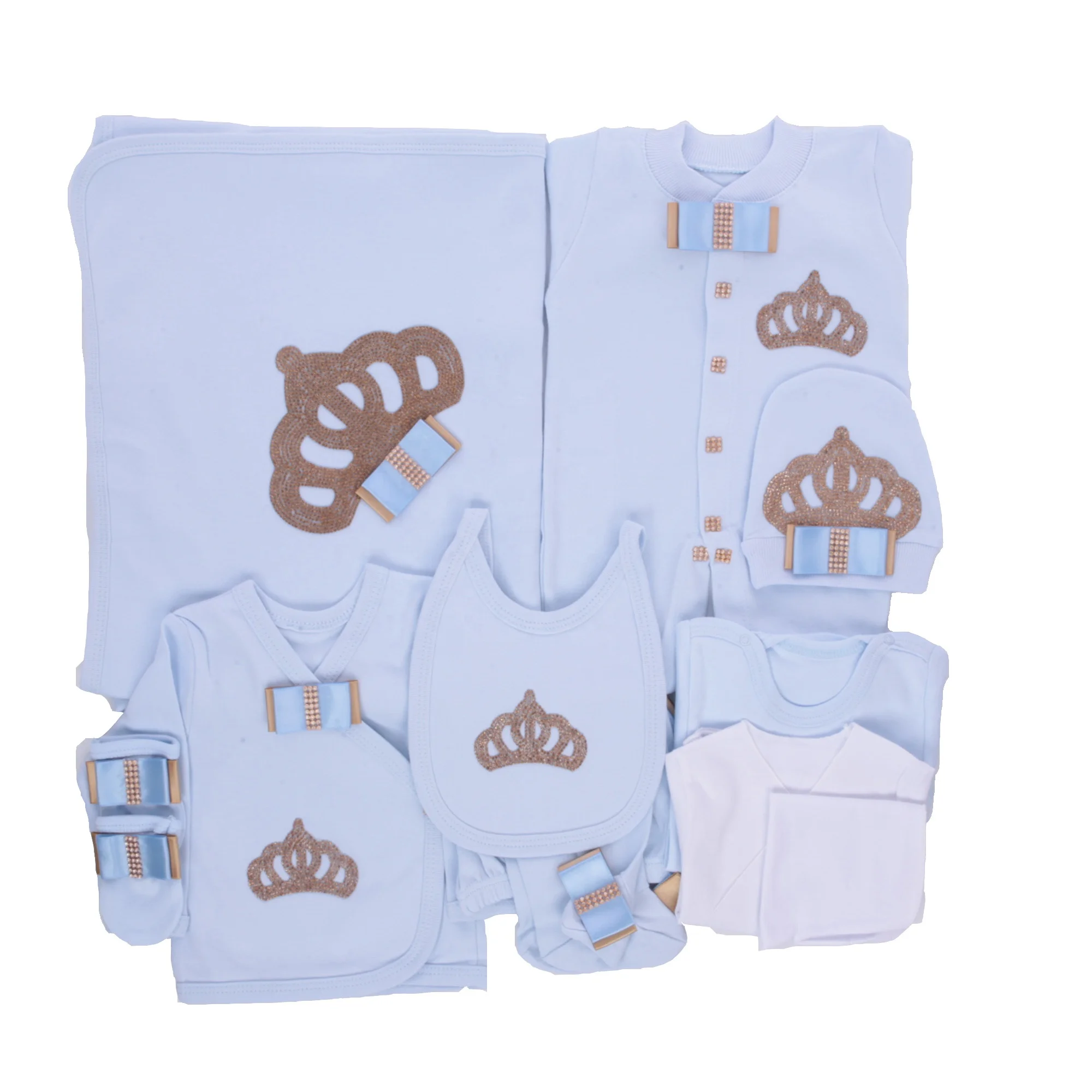 Modern Blue Color 10 Pieces Baby Romper Set Wholesale Custom Long Sleeve Bubble Winter Rompers Babies Clothes