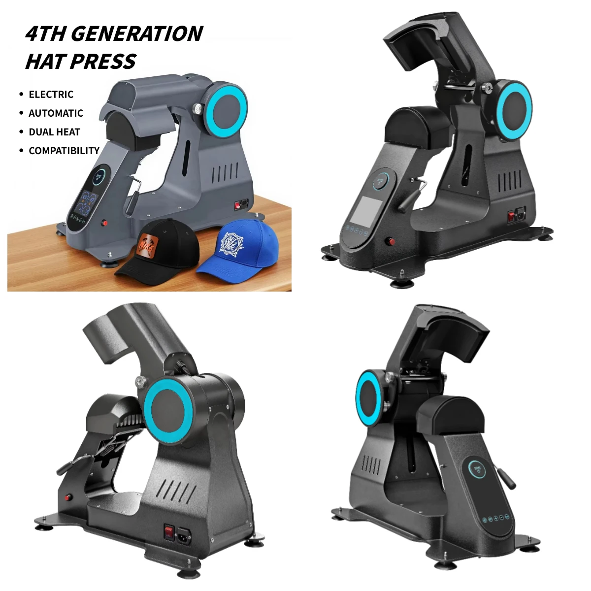 

WJW Electric Cap Heat Press Machine for DTF Vinyl Transfers Dual Heating Automatic Hat Press with Alignment