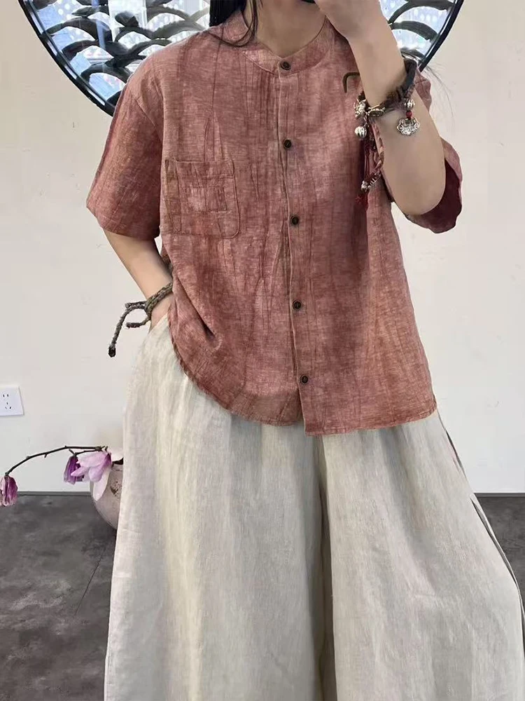 AmaxluluE 2025 été coréen vêtements femmes loisirs chemises en lin lâche Vintage couverture en coton dames classique luxe solide Blouses