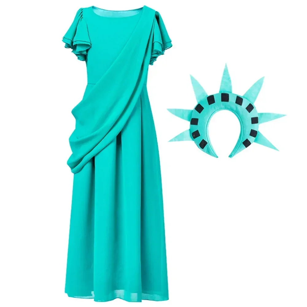 

Halloween Statue Of Liberty Costume for Girls Party Dress Up Kids Ancient Greek Roman Robe Cosplay Children Torch Fancy Dress