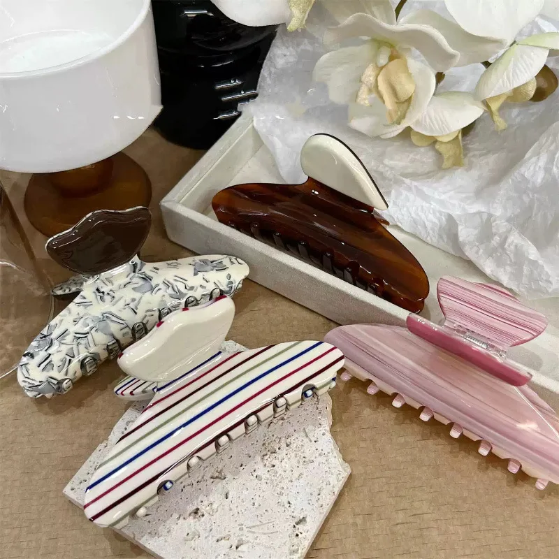 

Korean color striped acetic acid grab clip women 2025 new high-end back head disc hair shark clip versatile headdress