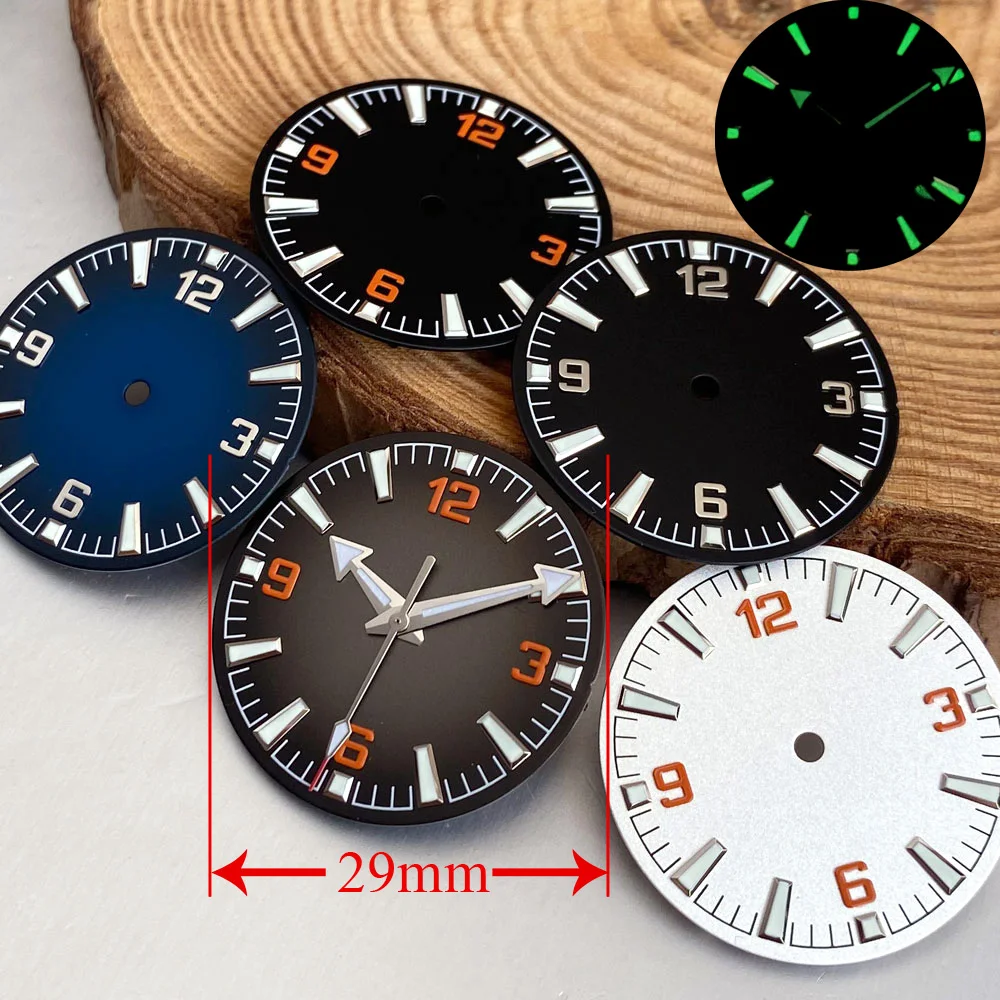 29mm Schwarz Weiß Blau Grau Uhrenzifferblatt Leuchtend Passend für NH35 NH38 ETA 2824 PT5000 SW200 Miyota 8215 Uhrwerk Taucheruhr Herren Uhrenteile