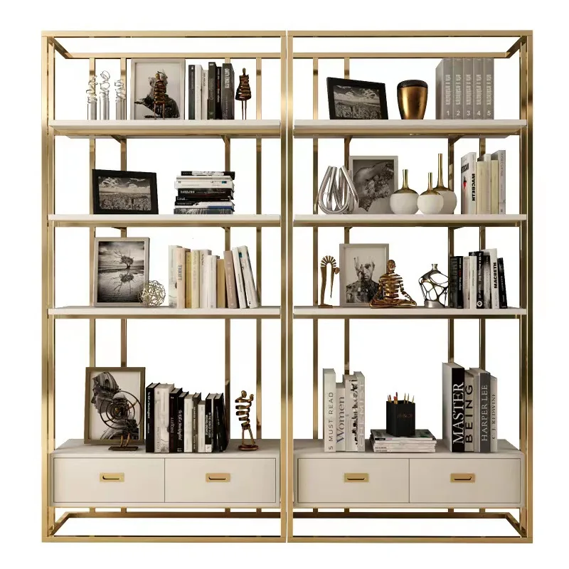 

Wrought iron floor shelf light luxury stainless steel bookshelf metal display shelf multi-layer bogu shelf simple modern bookcas