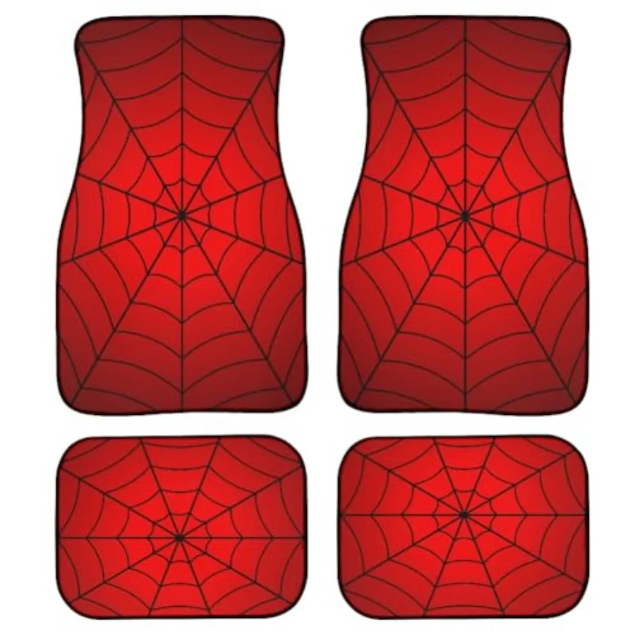 

Комплект из 4 автомобильных ковриков с паутиной: абстрактные черные паутины на красном фоне, в стиле гранж, противоскользящие, для переднего и заднего сидений.