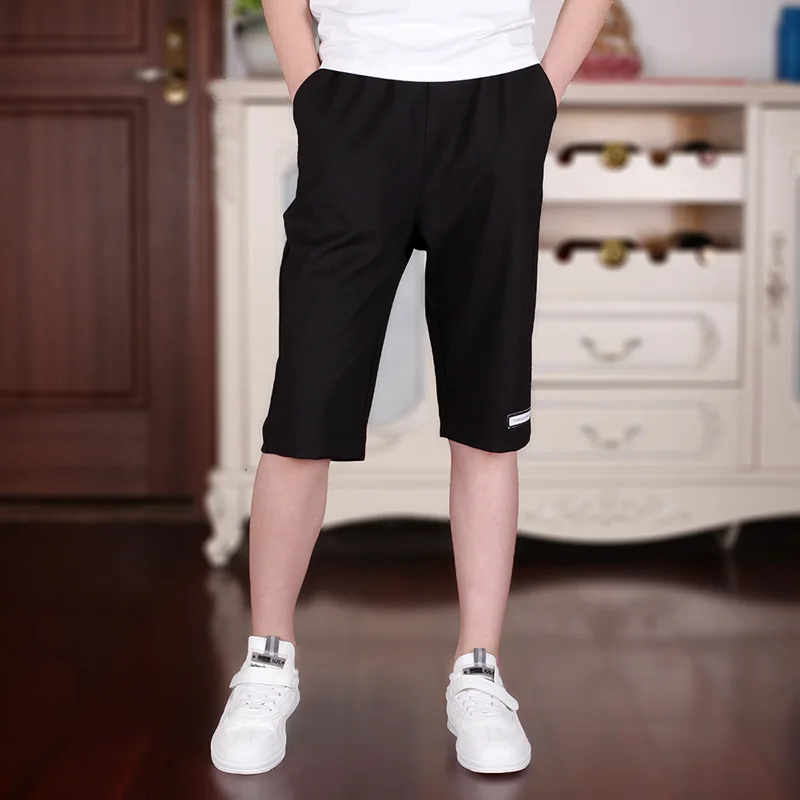 

110-180 Boys Knee Length Half Pants Teenager Clothes Solid Elastic Waist Loose Comfortable Knitting Sweatpants Children Trousers