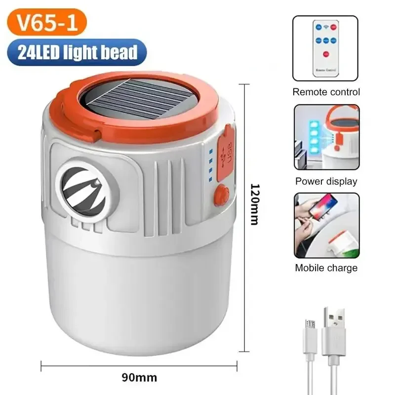 Solar Camping Light Power Bank  Camping Lanterns 6 Gears Remote Control Waterproof Outdoor Tent Light Rechargeable Flashlight