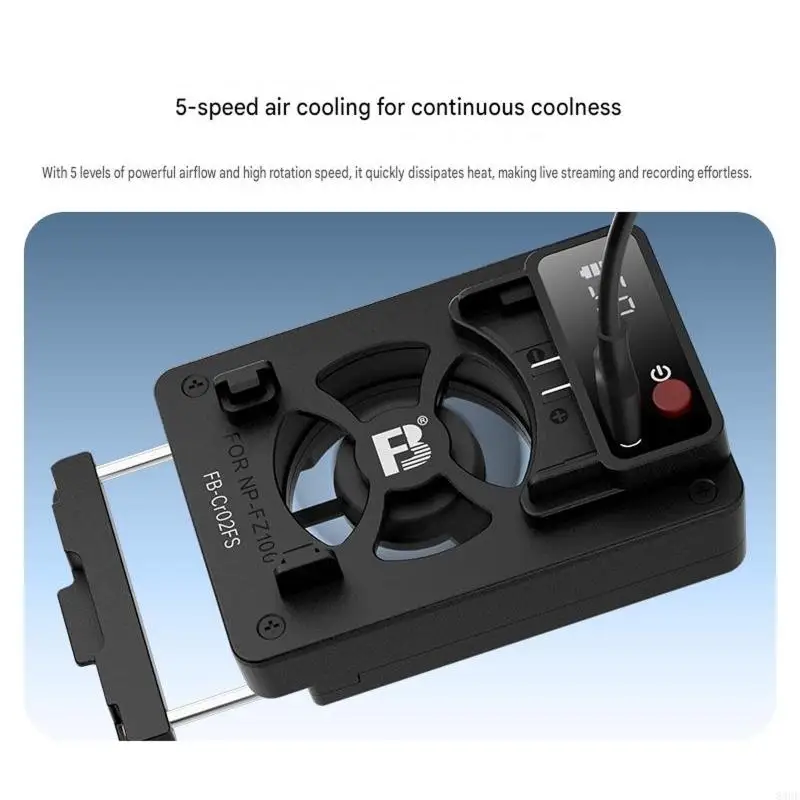 Camera Cooling Fan with Visible Display Active Airflows, Portable 5Speed Coolers for Livestreaming and Long Video Recording 83CF