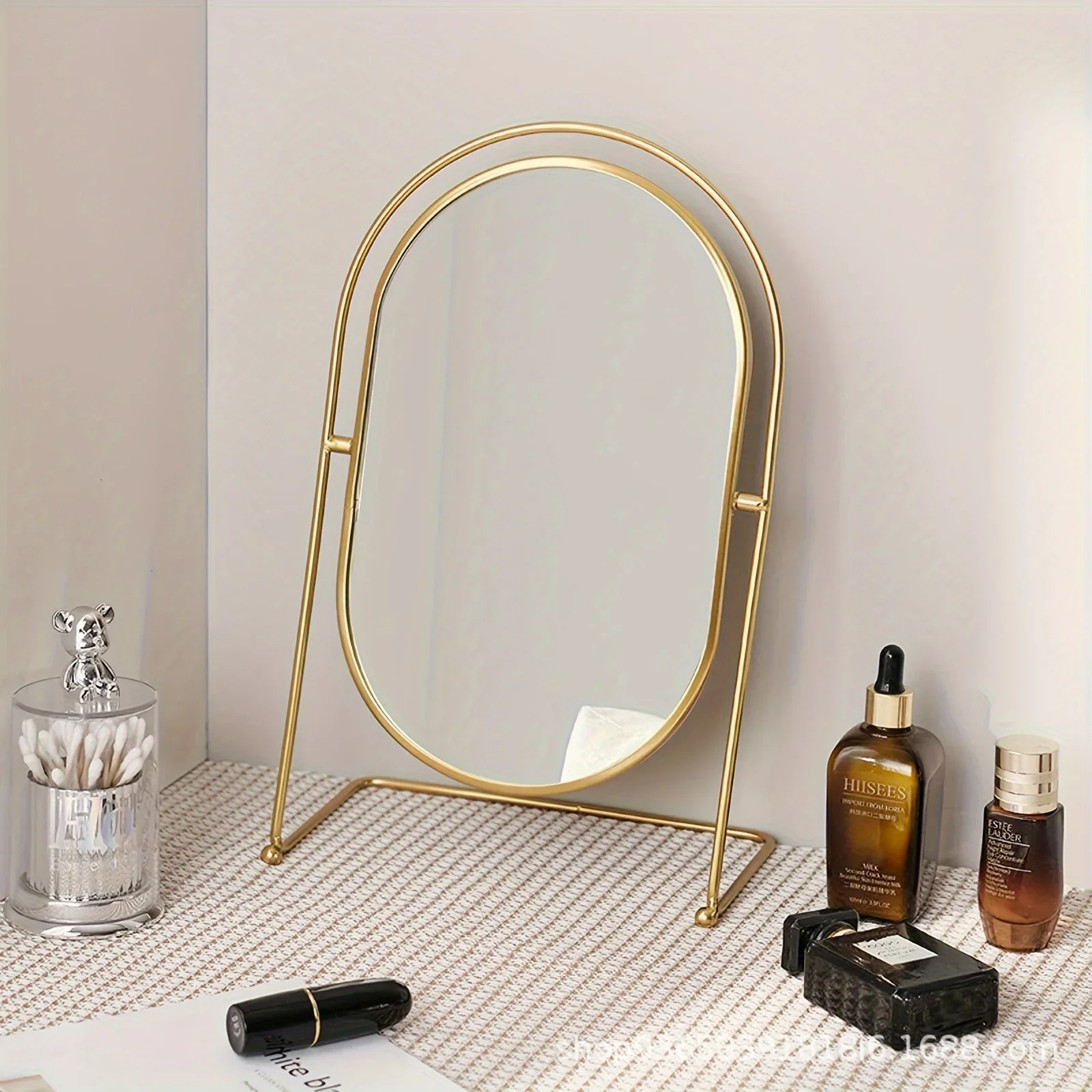 1pc Modern Style Desktop Dressing Mirror, ° Swivel Vanity Mirror, Standing Cosmetic Mirror, Oval Makeup Mirror For Counter, Bed