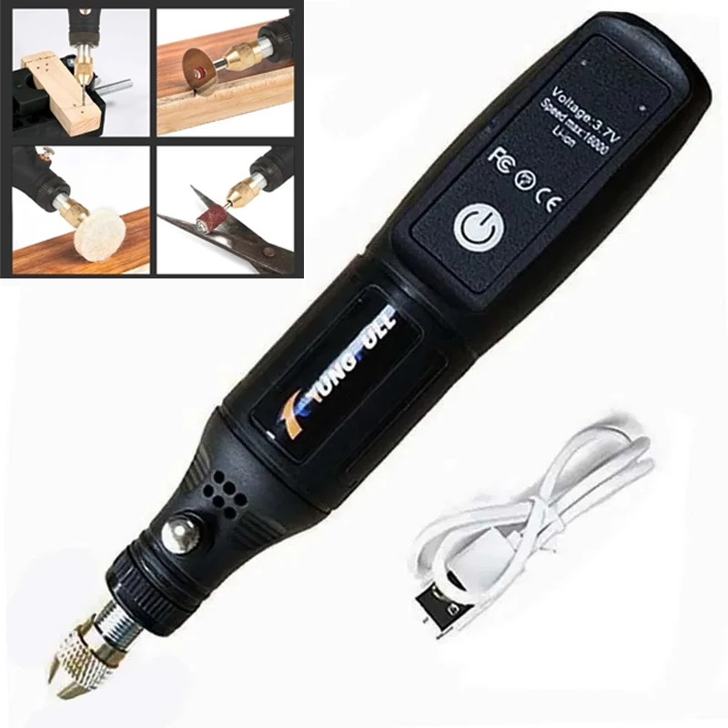 USB Mini Drill Woodworking Engraving Pen Black Cordless Rotary Tool Cordless Drill For Jewelry Metal Glass