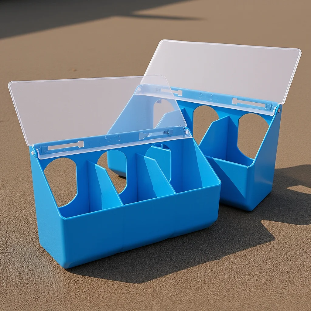

2pcs Plastic Pigeon Feeder Blue Three-Hole Design Secure Lid For Food Water Grit Storage Bird Feeding Cup Cage Bowl Poultry