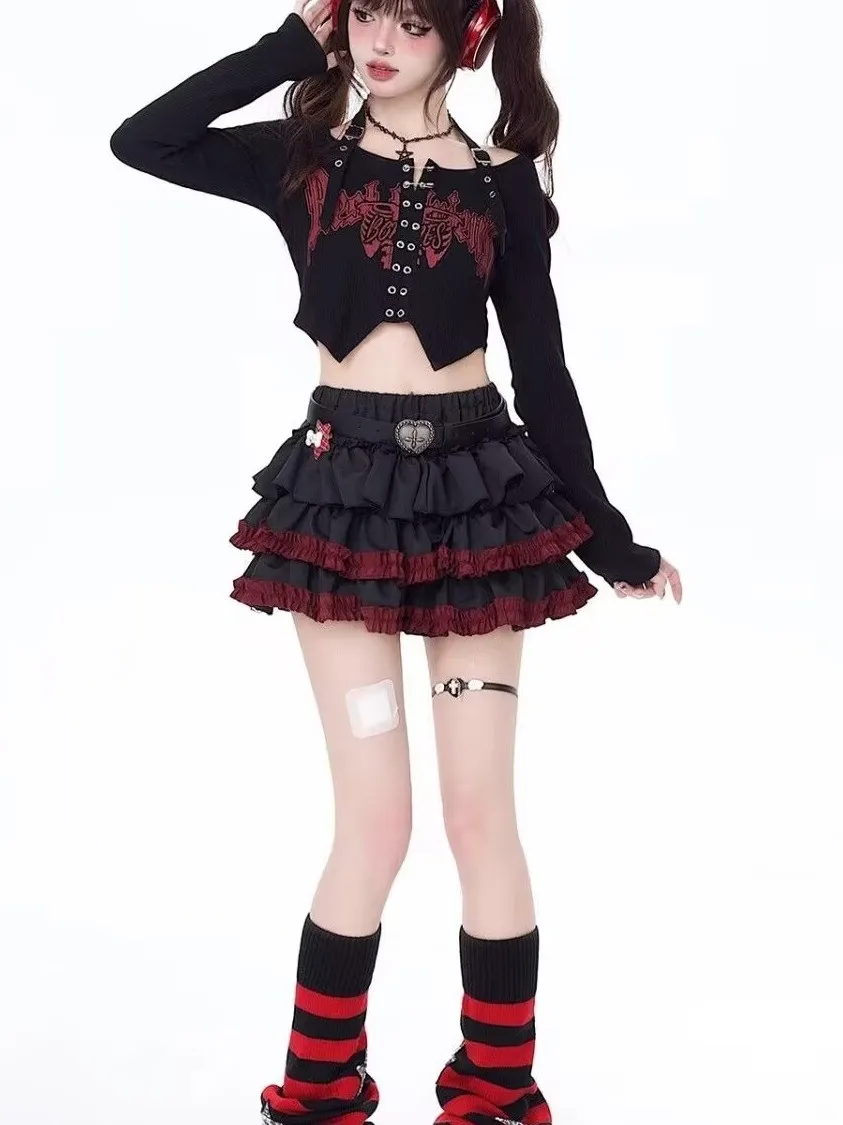 Sexy Amerikaanse Sle ort taartrok en topset voor dames Faionable Cool Streetwear Ideaal voor muziekfestival herfstkleding