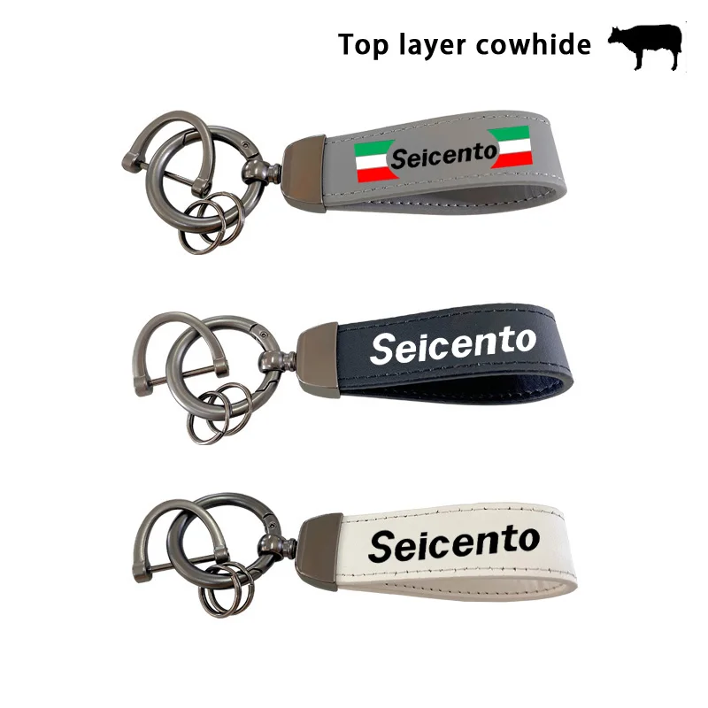 For Fiat Seicento Top Layer Cowhide Key Chain Keyrings Lanyard Car Accessories Custom Logo