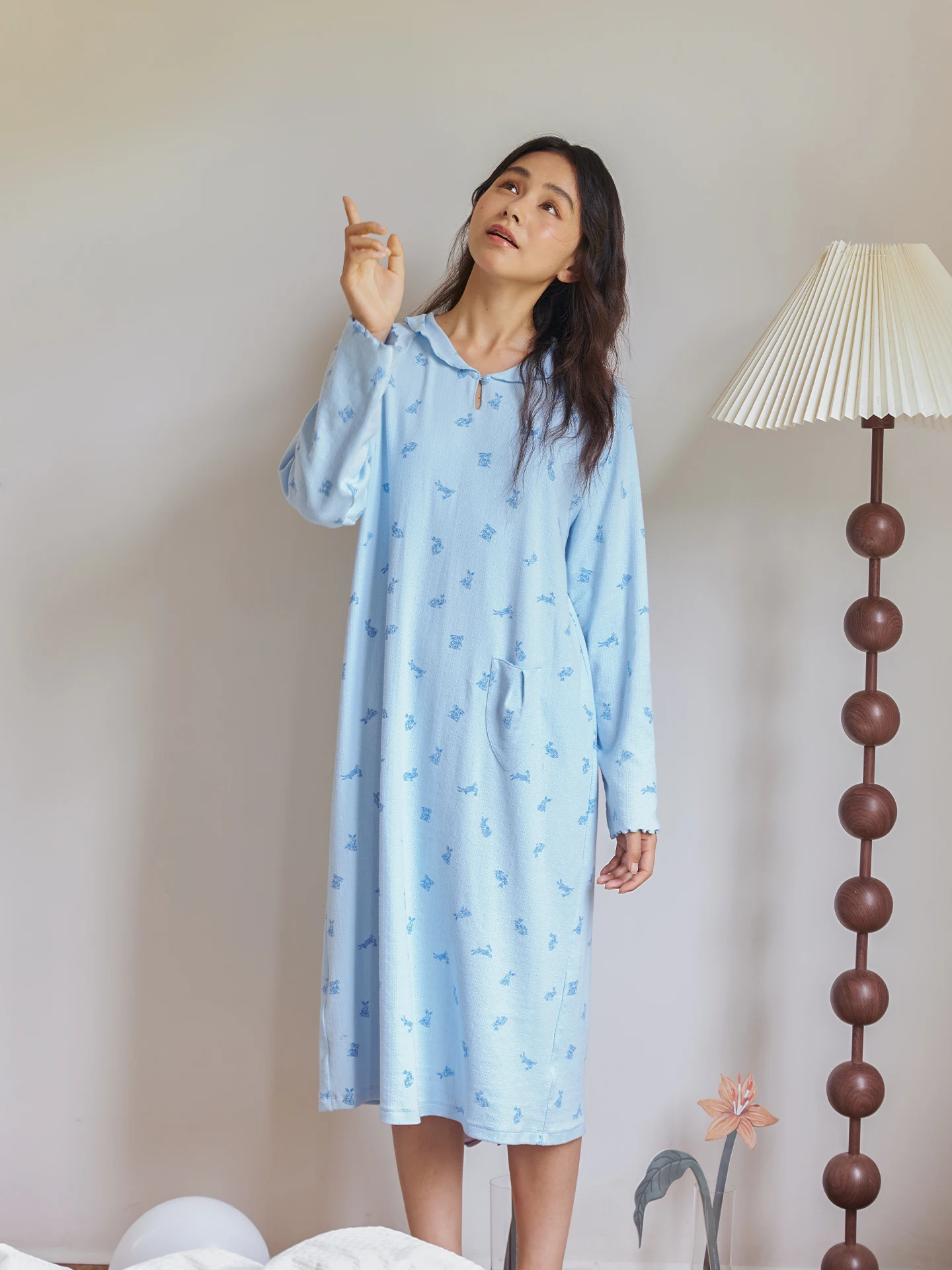 Ropa de Dormir de Punto Suave, Ropa Cómoda para el Hogar, Camisón Largo Estilo Vestido, Talla Juvenil, Colección Otoño, Mezcl...