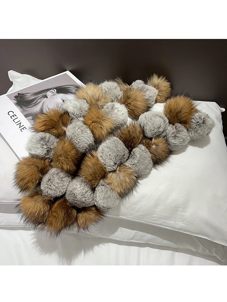 ZDFURS*Winter New Style Raccoon Fur with Rabbit Fur Scarf Female All-Matching Youthful-Looking Real Fur Scarf Fox Fur Collar