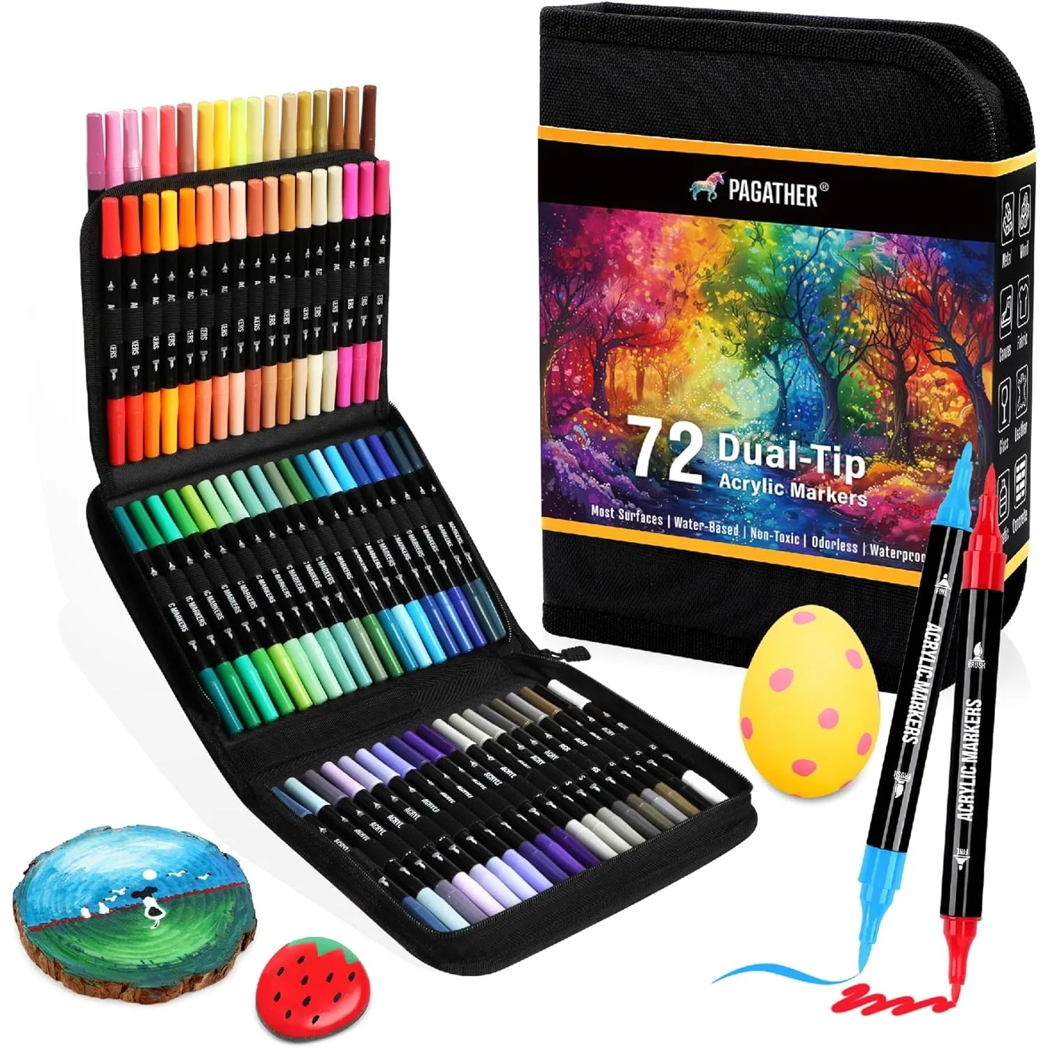 

Набор акриловых маркеров из 72 цветов, двусторонние (тонкий наконечник и кисть) для рисования на камне, дереве, холсте, керамике, металле, стекле, а также для DIY-поделок и художественных работ