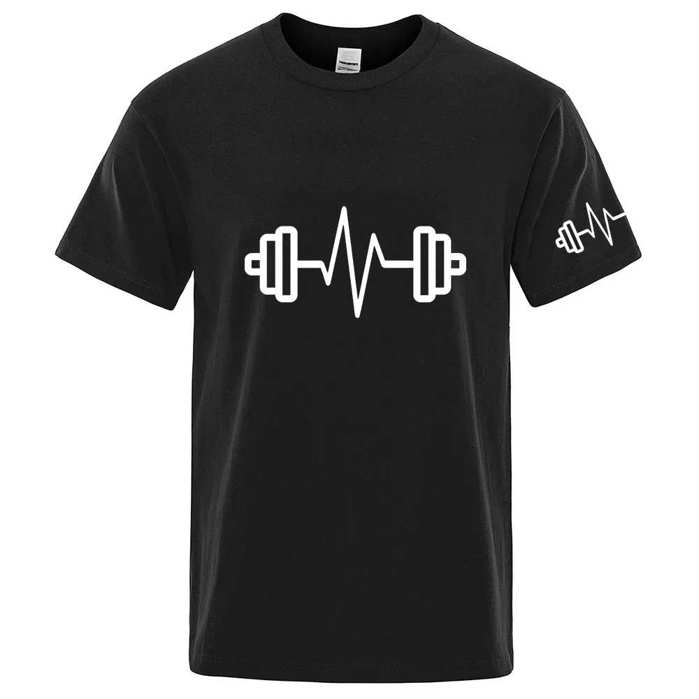 2025 Fitness Dumbbell Pattern Print New Summer Men's Brand Ordinary Short Sleeve Round Neck Casual Comfortable Tops