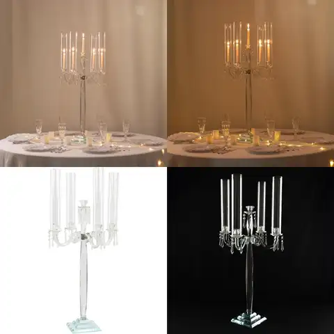 Portavelas cónico de cristal de 4 brazos con pantallas de vidrio Hurricane: centro de mesa elegante, base de pedestal y opción colgante