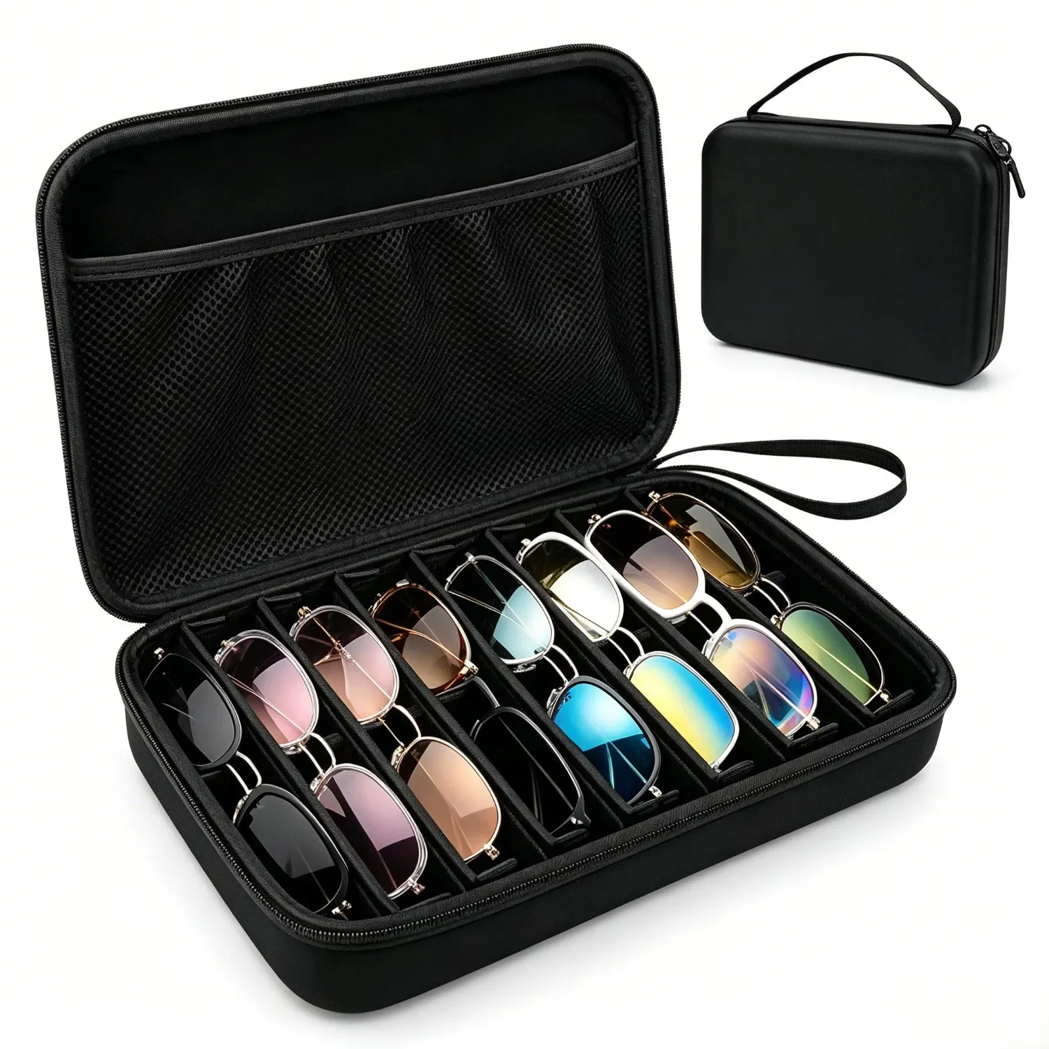 Portable 8 Slot Sunglasses Storage Box Stylish Multi Compartment Eyewear Organizer Travel Home Drawer Desktop Storage Display