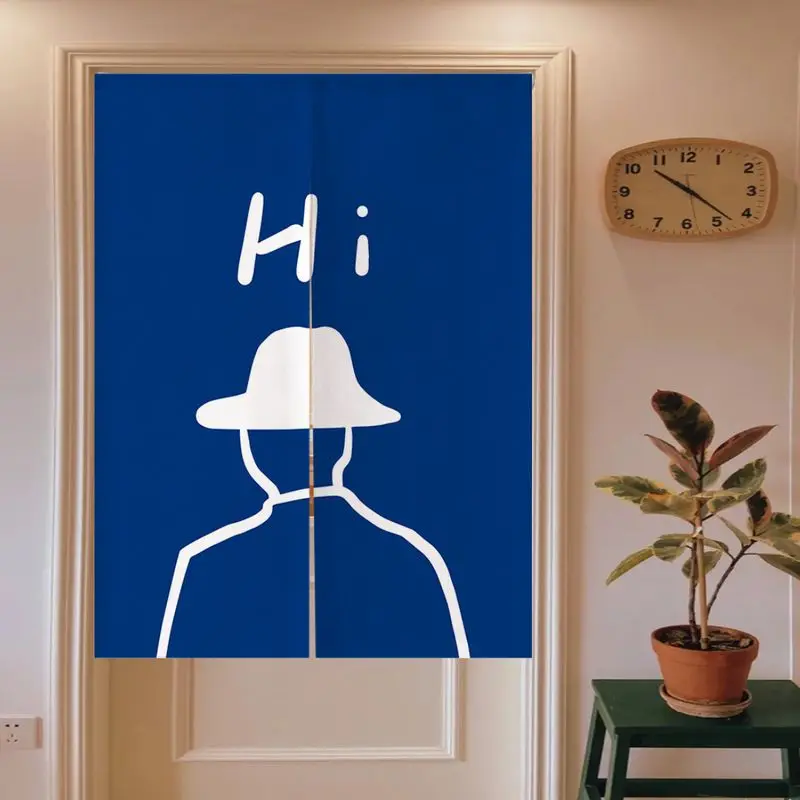 Klein Blue Geometric Flower Noren Split Door Curtain Room Divider Privacy Curtain for Apartment Entryway Modern Home Decor