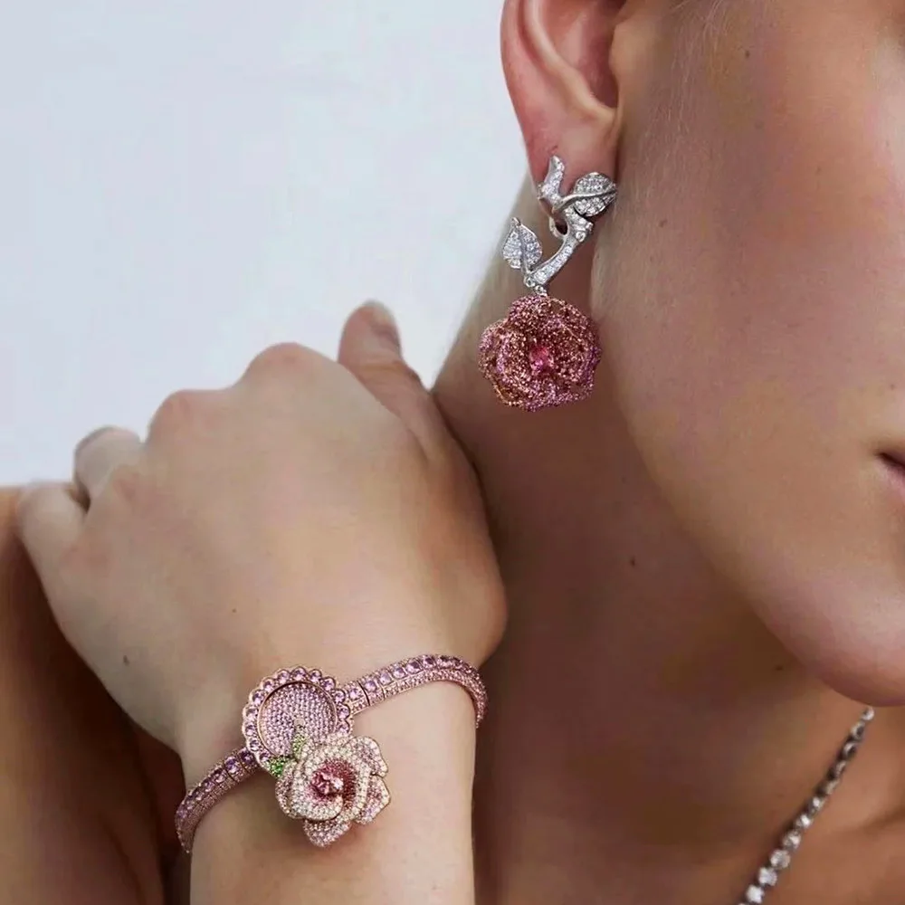 

Missvikki Romantic Sweet Cute Flower Hollow Earrings Full Cubic Zirconia for Women Wedding Chic Trendy Earrings High Quality