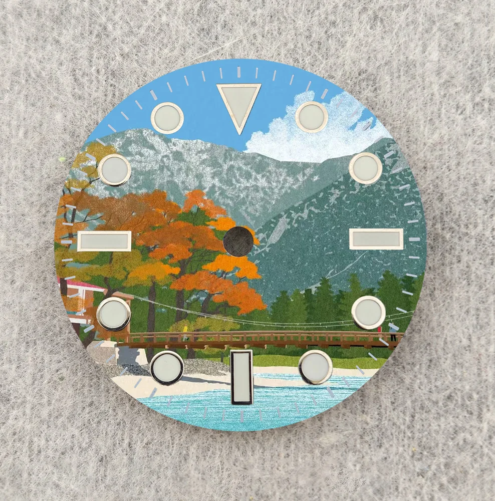 NH35 الطلب 28.5 مللي متر الطلب المشهد الطبيعي الإبداعية الهاتفي NH36 الطلب مخصص اللون الطلب صالح NH35/36 ساعة يد تعمل بالحركة أجزاء استبدال