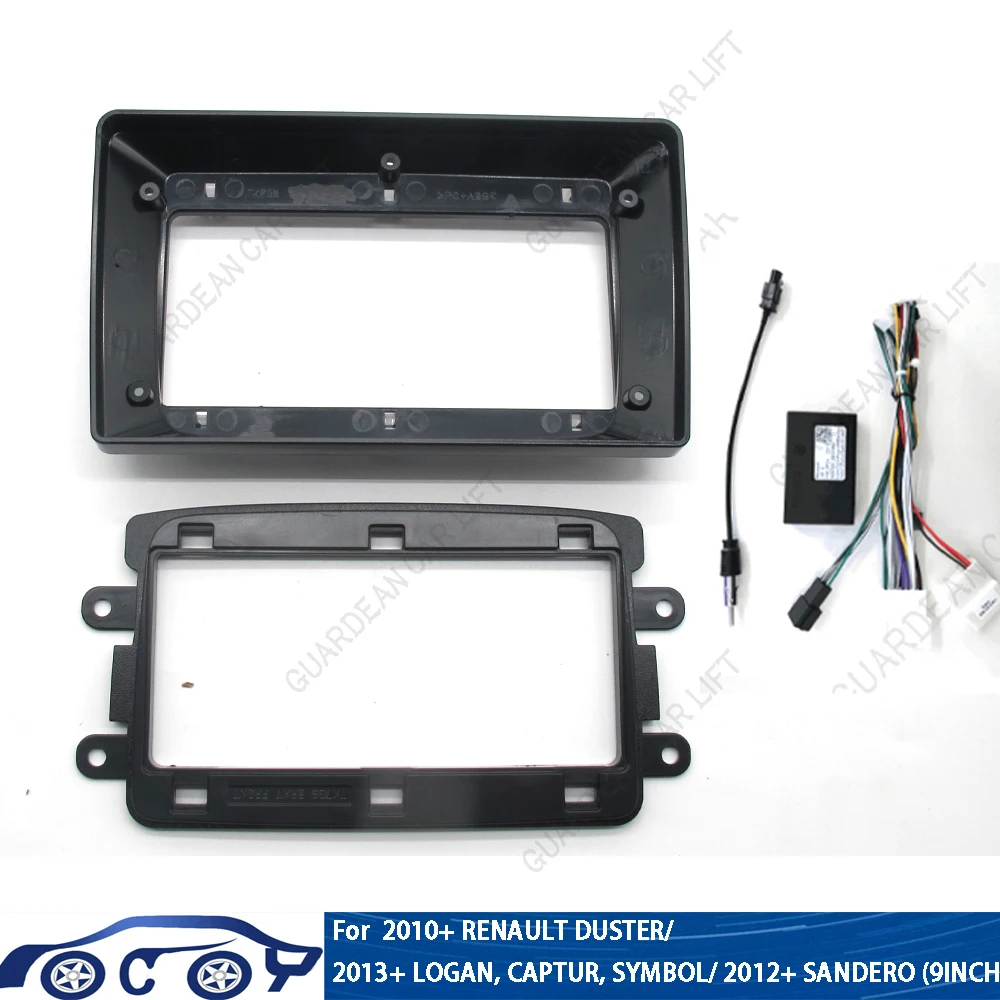 For 2010+ RENAULT DUSTER/ 2013+ LOGAN, CAPTUR, 2012+ SANDERO 2 Din 9Inch Car Radio DVD Plastic Fascia Head Unit Panel Frame Trim