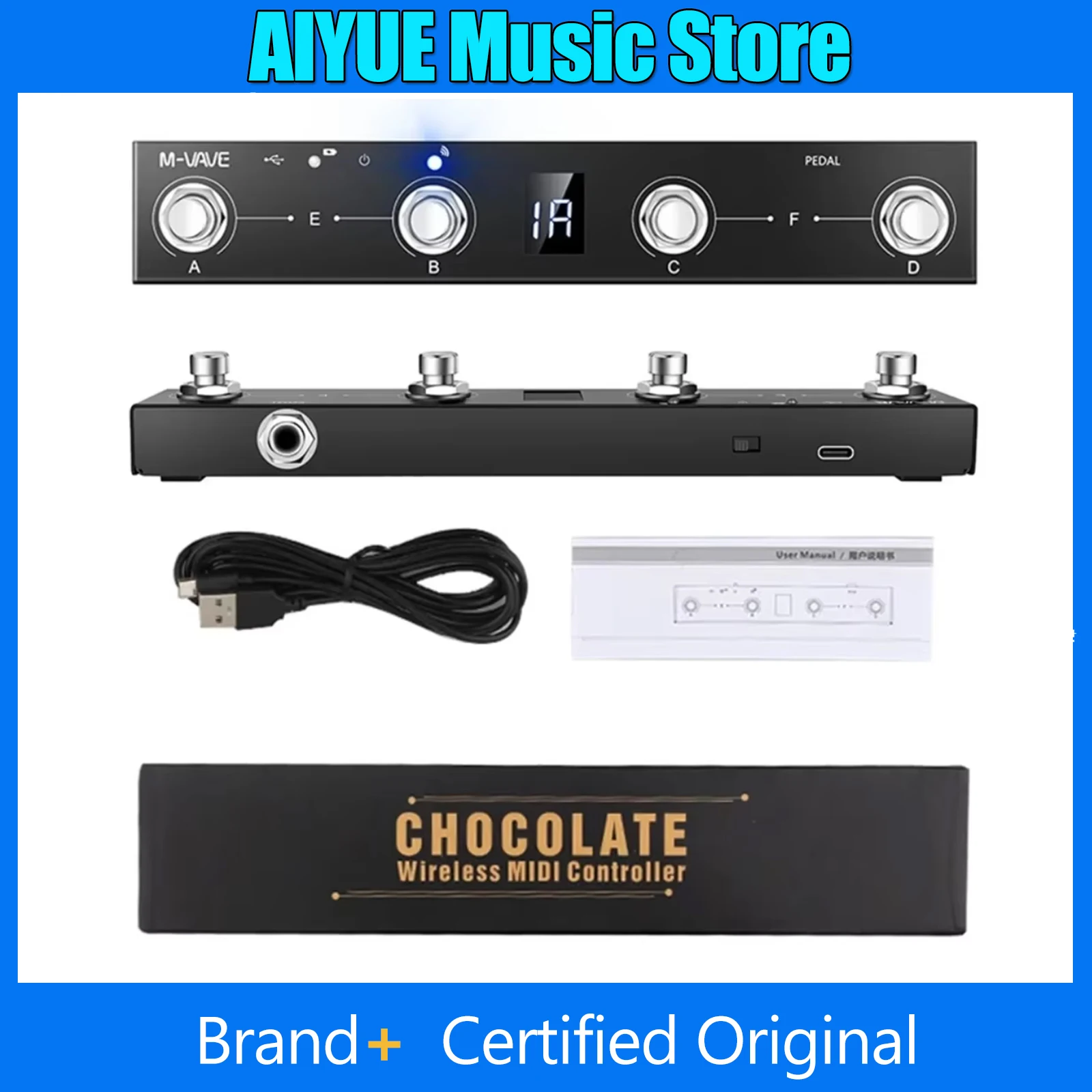 

M-VAVE Chocolate MIDI-контроллер, перезаряжаемый, 4 кнопки, педаль MIDI-контроллера, управление через приложение, беспроводная передача данных, комплектующие