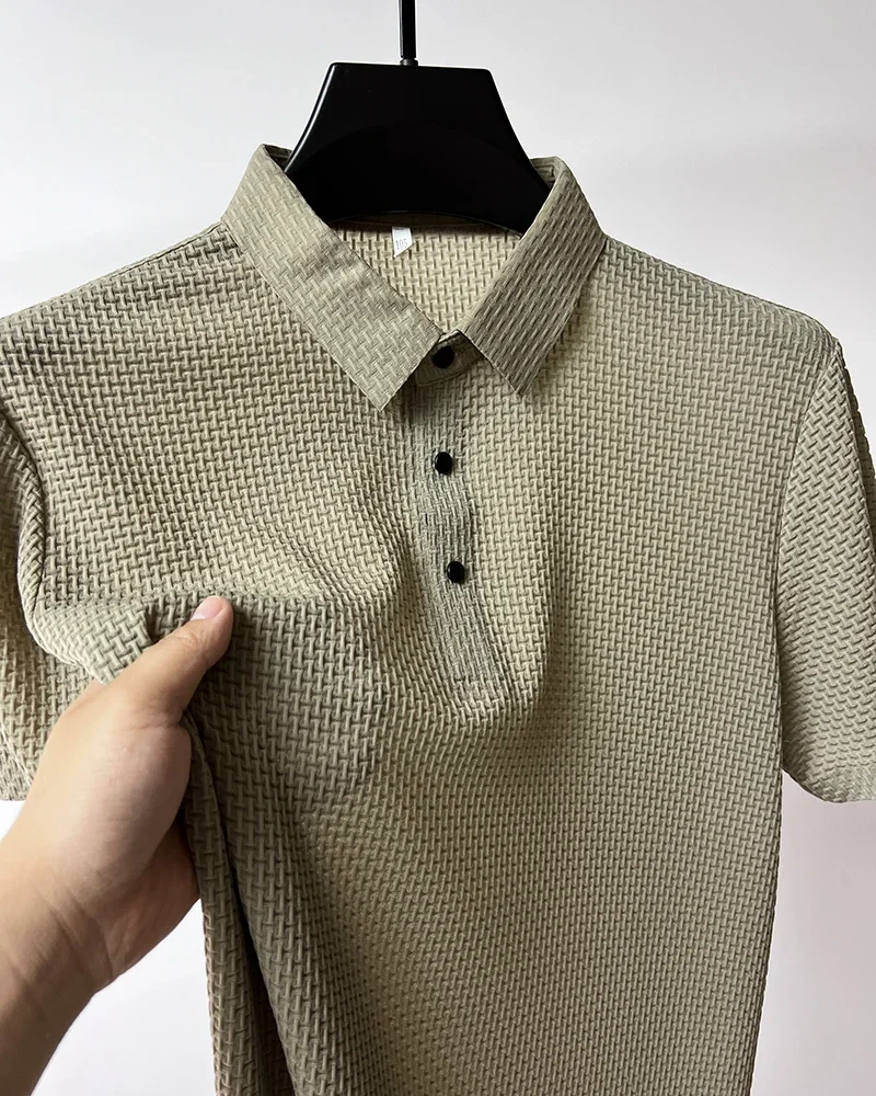 Sommer Neue männer Lop-up Hohl kurzarm Polo-Shirt Eis Seide Marke Kleidung Atmungsaktive Business-Mode T-Shirt männlichen Bis 6XL – Detail 12